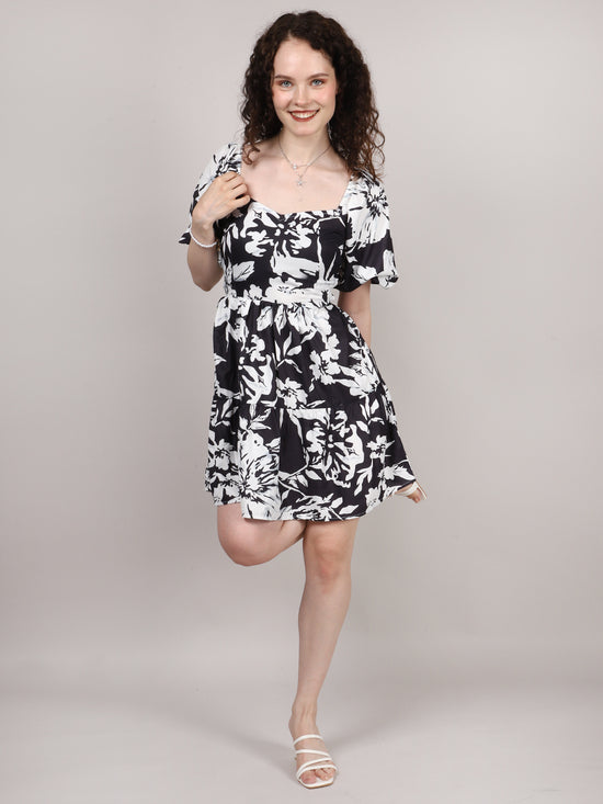 Black Floral Print Back Dori Mini Dress
