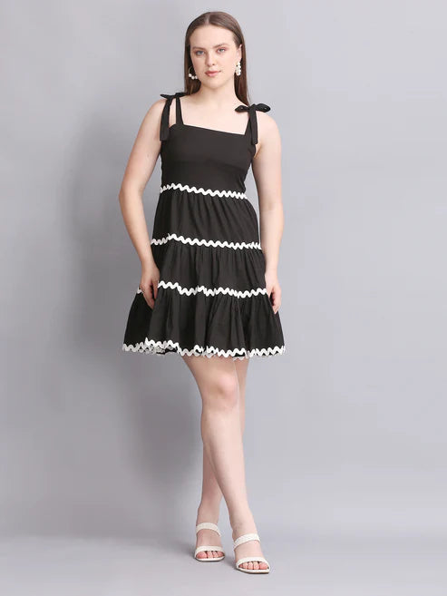 Black Knot Shoulder Strap A-Line Summer Dress