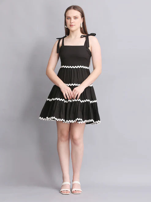 Black Knot Shoulder Strap A-Line Summer Dress