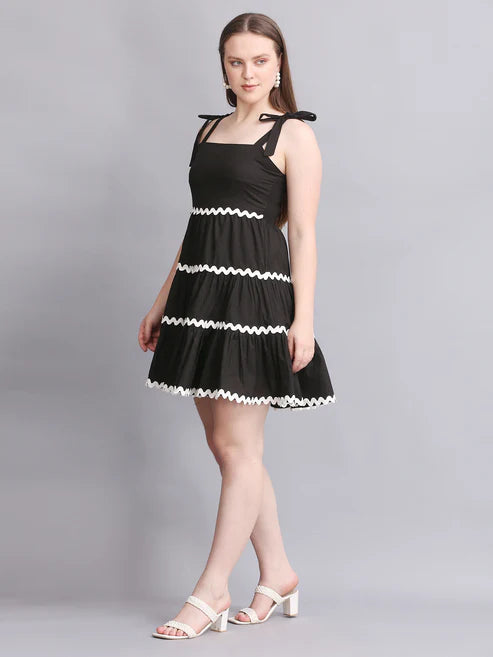 Black Knot Shoulder Strap A-Line Summer Dress
