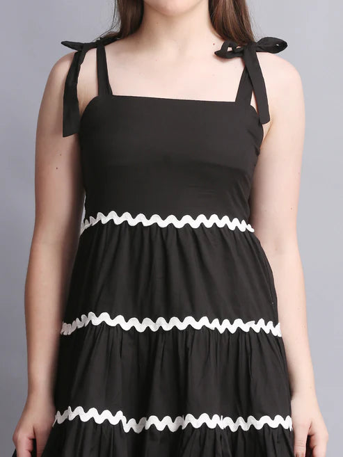 Black Knot Shoulder Strap A-Line Summer Dress