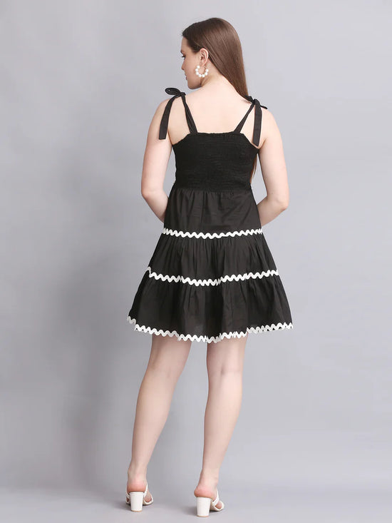 Black Knot Shoulder Strap A-Line Summer Dress