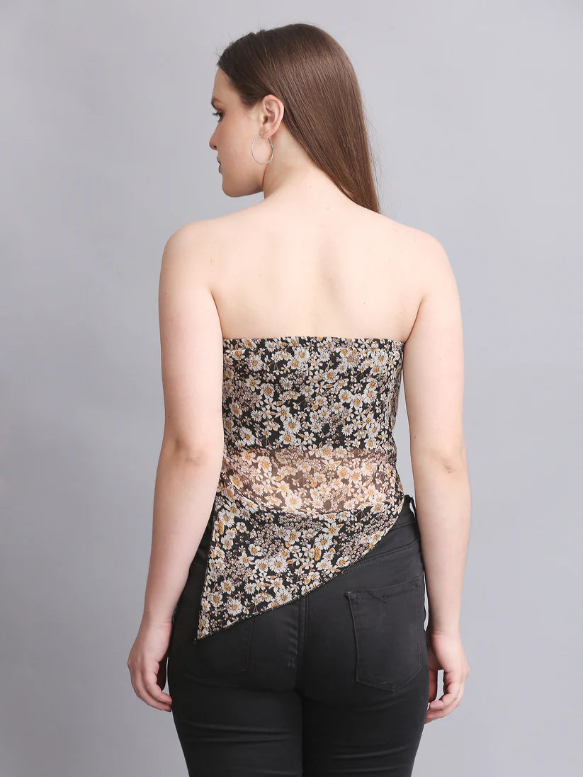 Black Printed High Low Tube Top