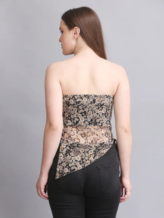 Black Printed High Low Tube Top