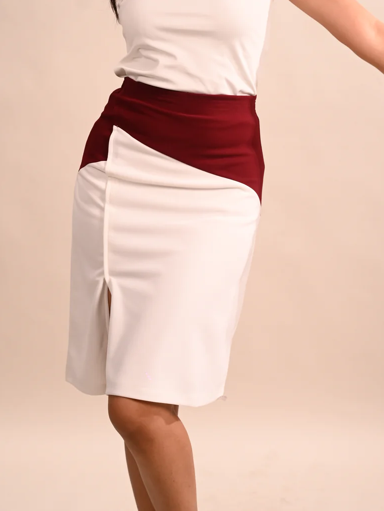 White Maroon Slit Skirt
