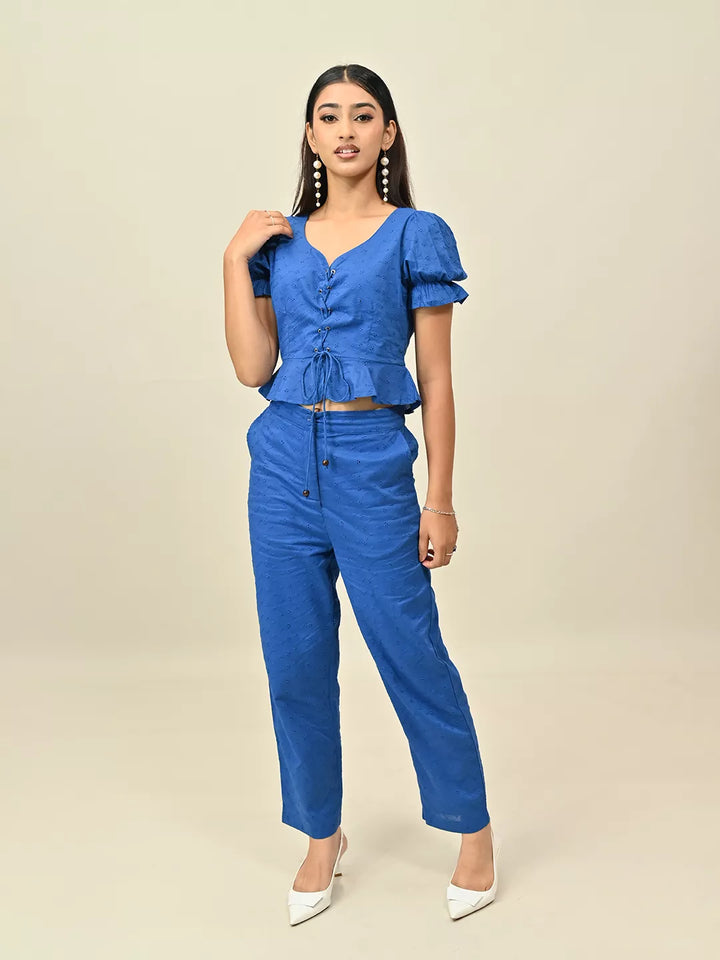 Royal Blue Schiffli Co-Rd Set