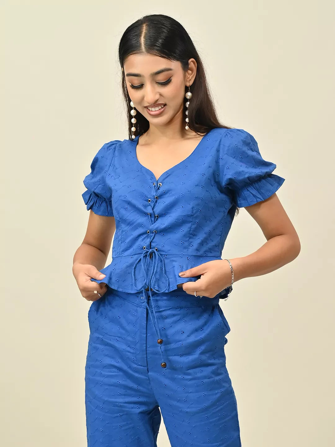 Royal Blue Schiffli Co-Rd Set