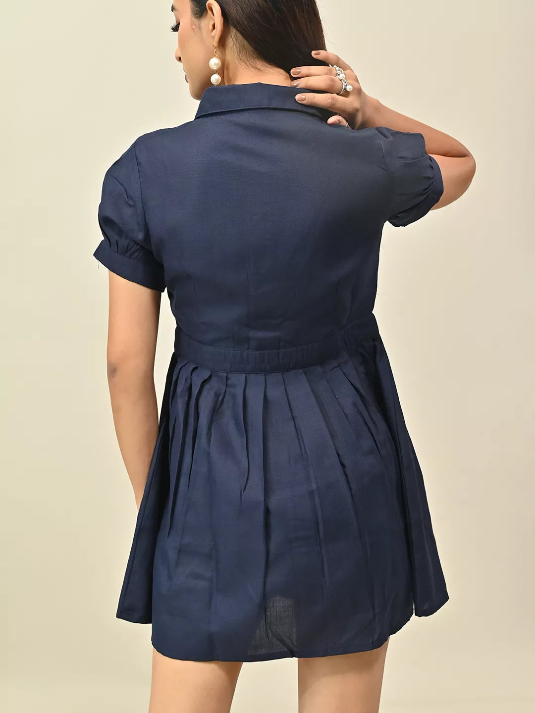Navy Blue Front Button Minin Dress