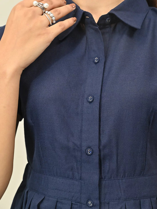 Navy Blue Front Button Minin Dress