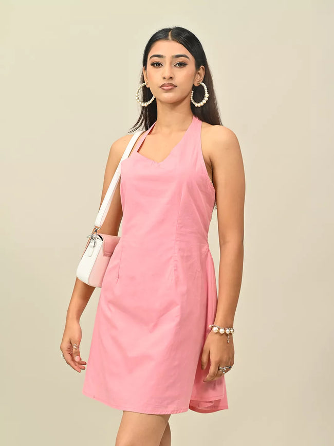 Pink Halter Neck Dress Main Image