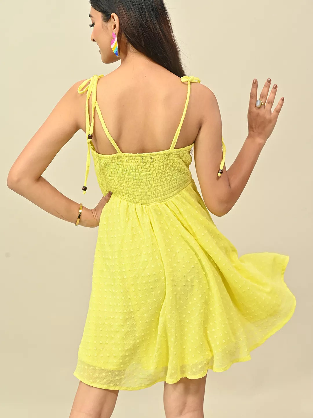 Yellow Dobby Strappy Dress