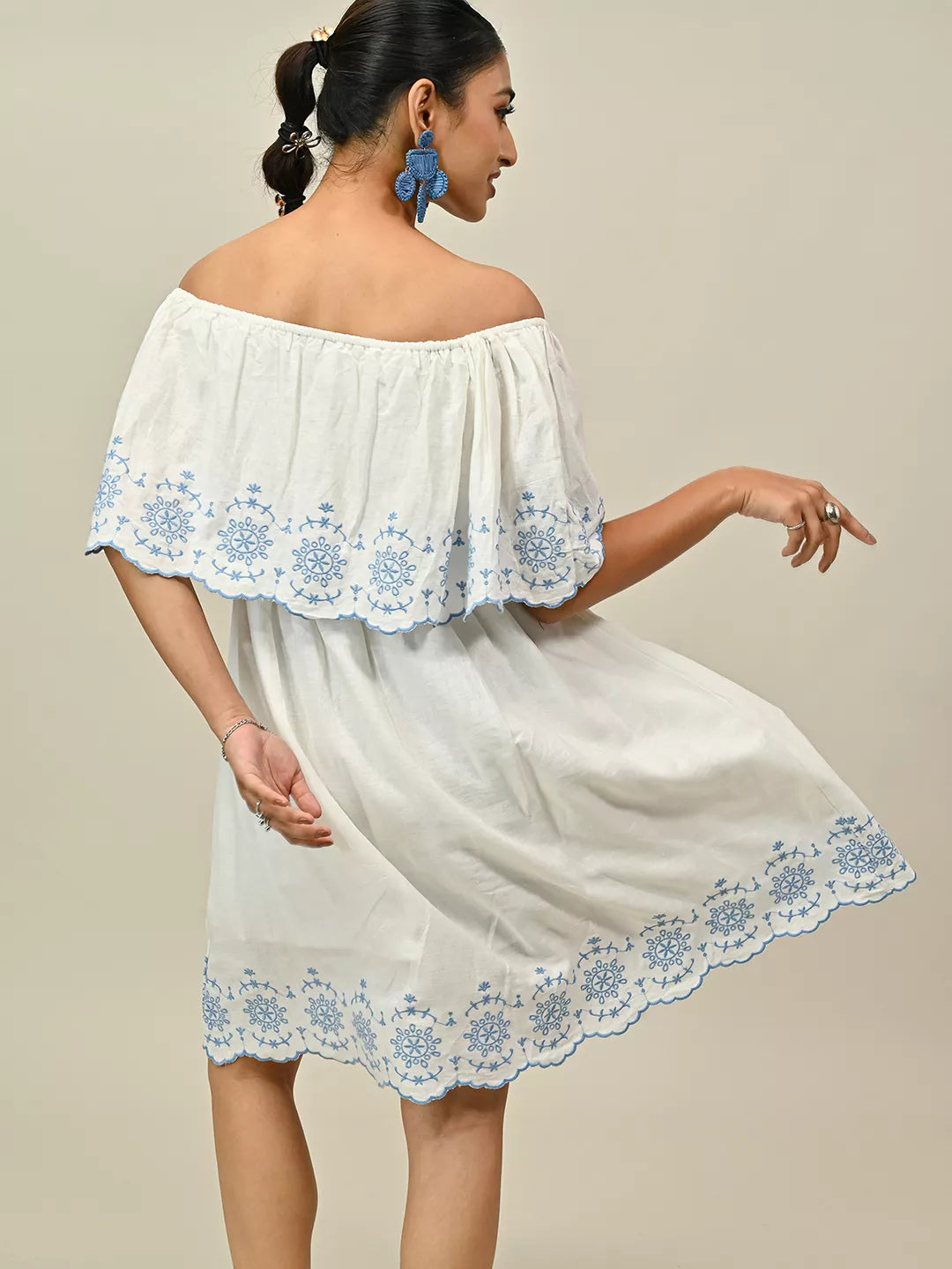 White Off Shoulder Embroidery Dress
