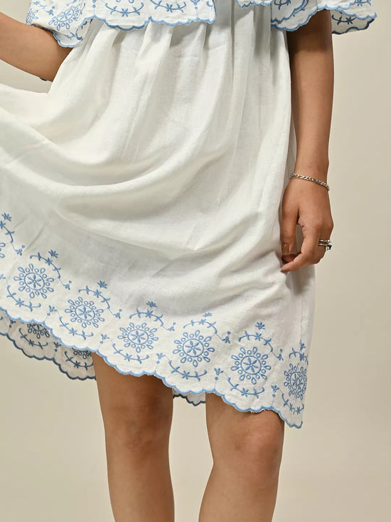 White Off Shoulder Embroidery Dress