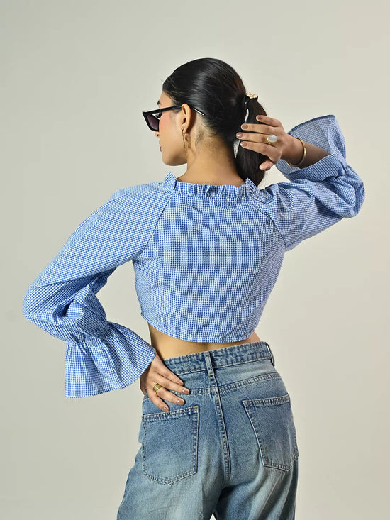 Blue Check Crop Tie Top
