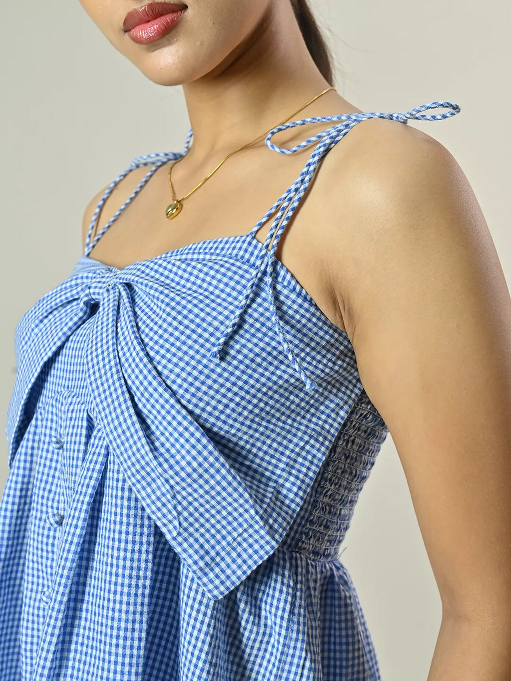 Blue Check Bow Top