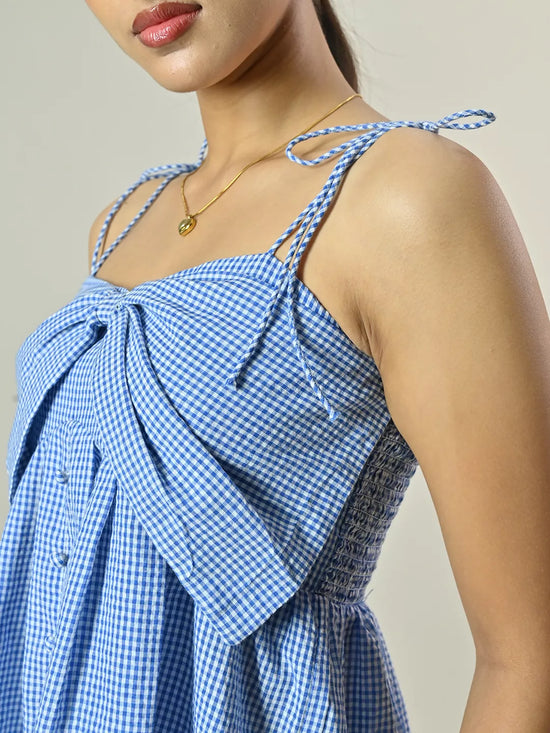 Blue Check Bow Top