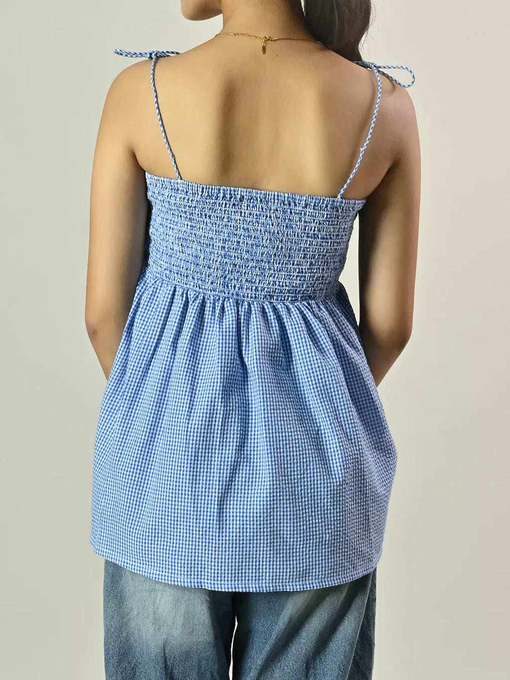 Blue Check Bow Top