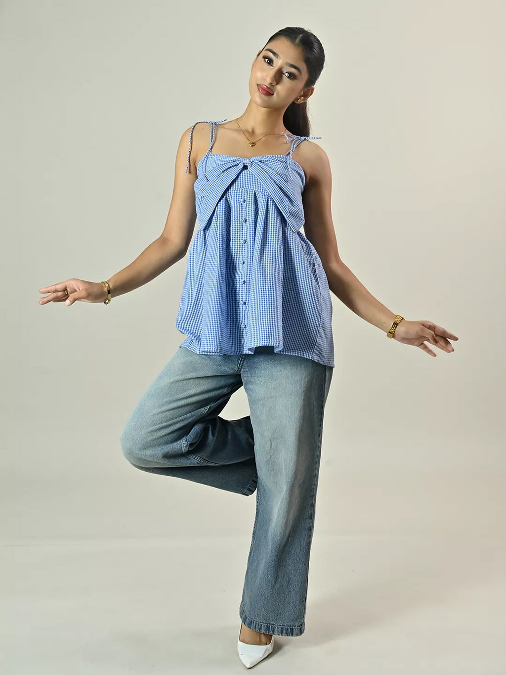 Blue Check Bow Top