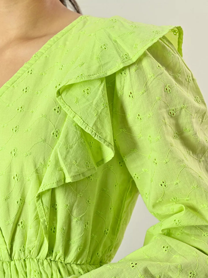 Green Schiffli Peplum Top