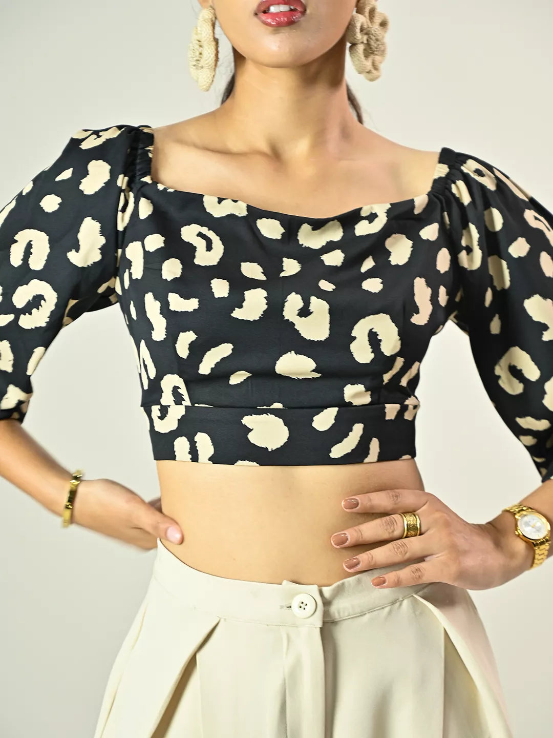 Black Leopard Print Back Cut Out Top