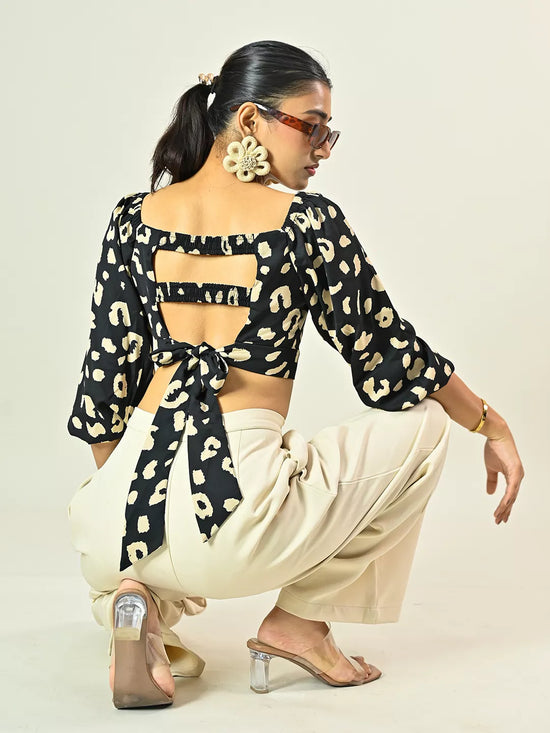 Black Leopard Print Back Cut Out Top