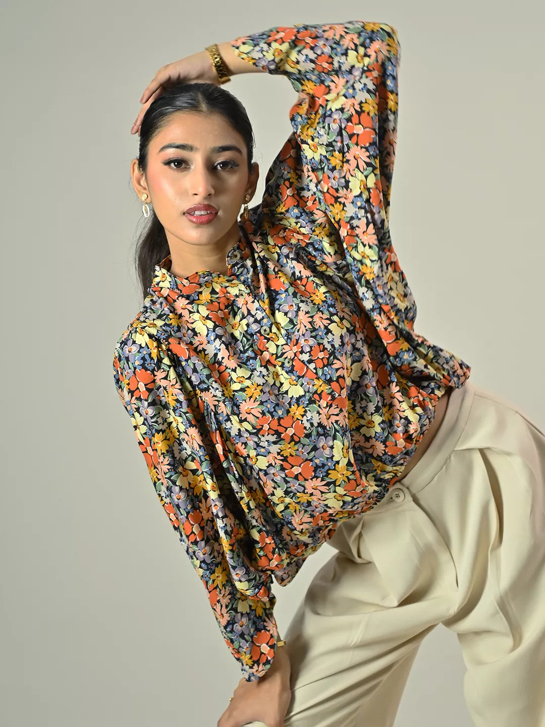 Black Printed Batwings Seleeve Top