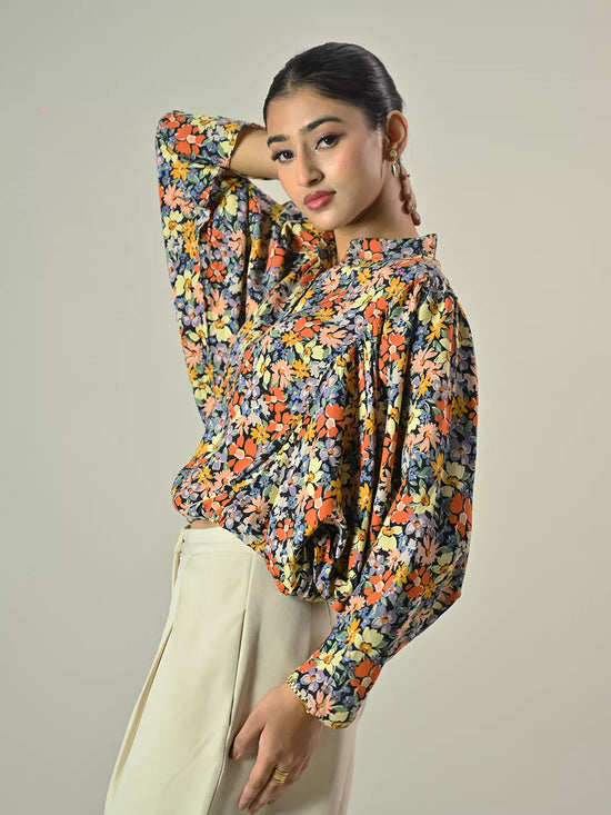 Black Printed Batwings Seleeve Top