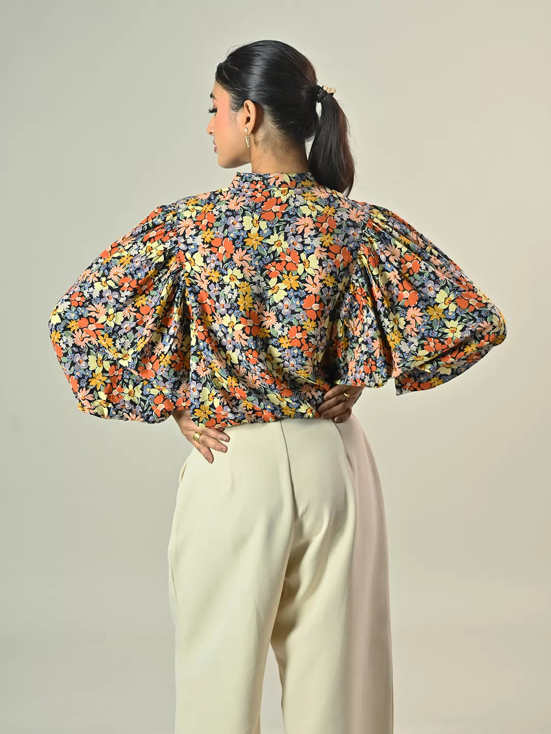 Black Printed Batwings Seleeve Top