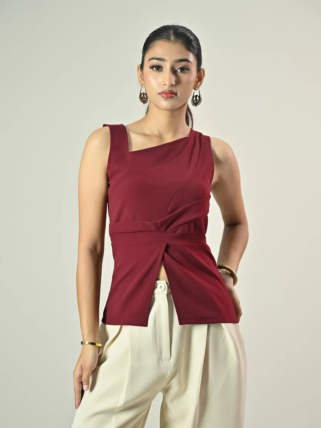 Maroon Pleated Top