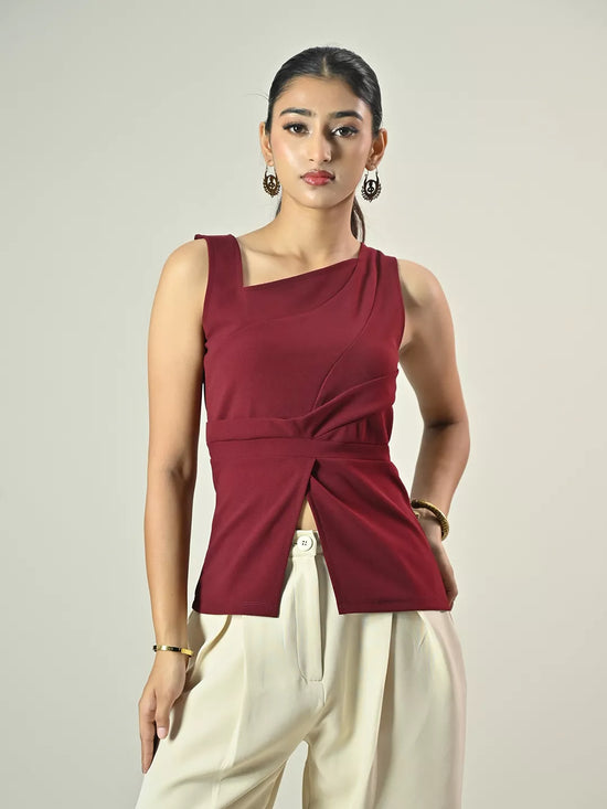 Maroon Pleated Top