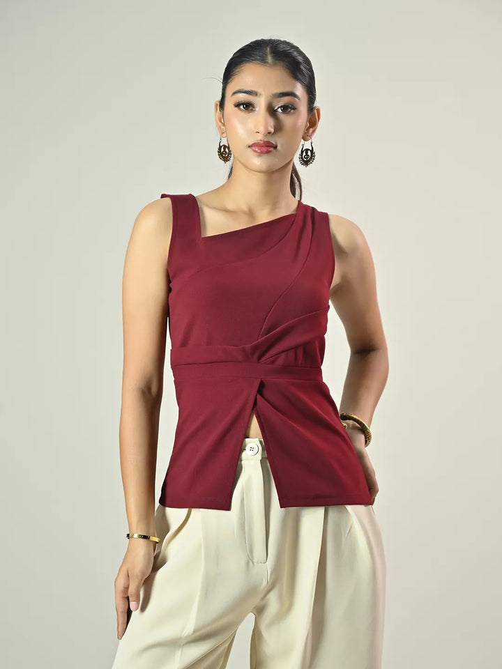 MAROON PLEATED TOP