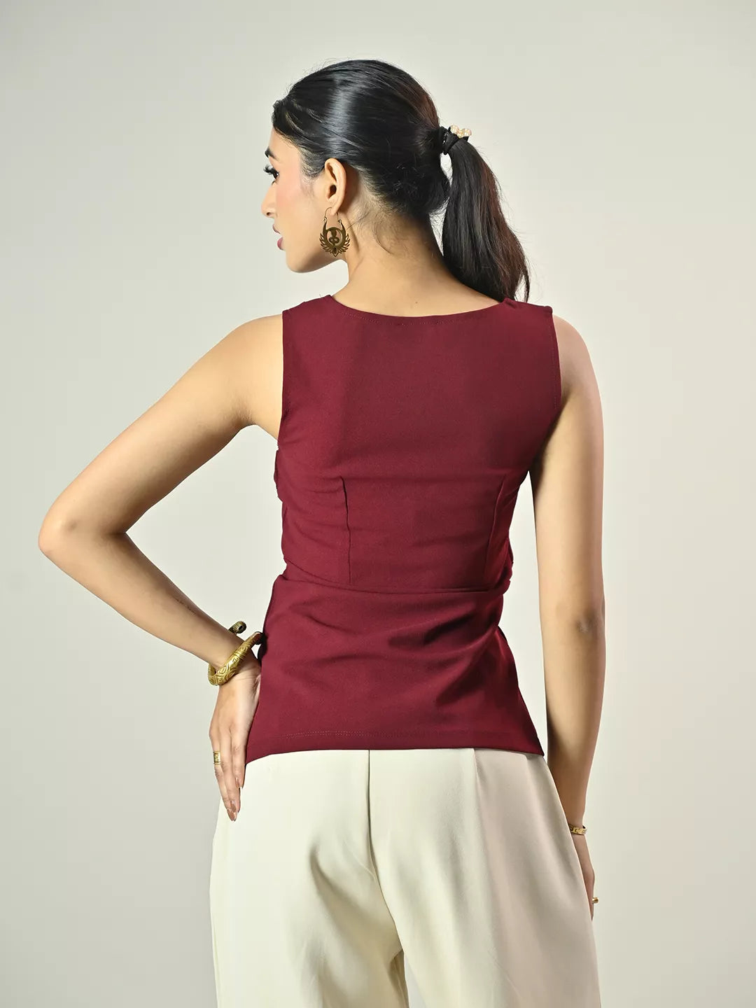 Maroon Pleated Top