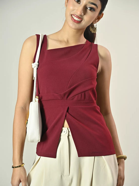 Maroon Pleated Top