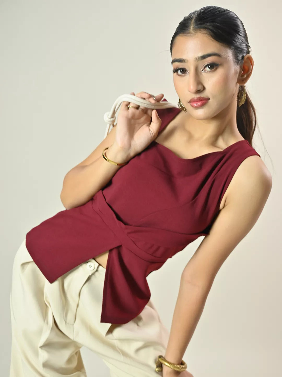 Maroon Pleated Top