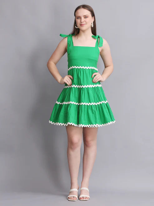 Green Knot Shoulder Strap A-Line Summer Dress