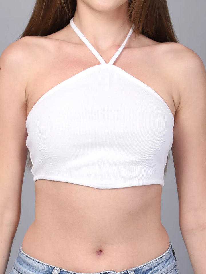 White Halter Neck Tube Top