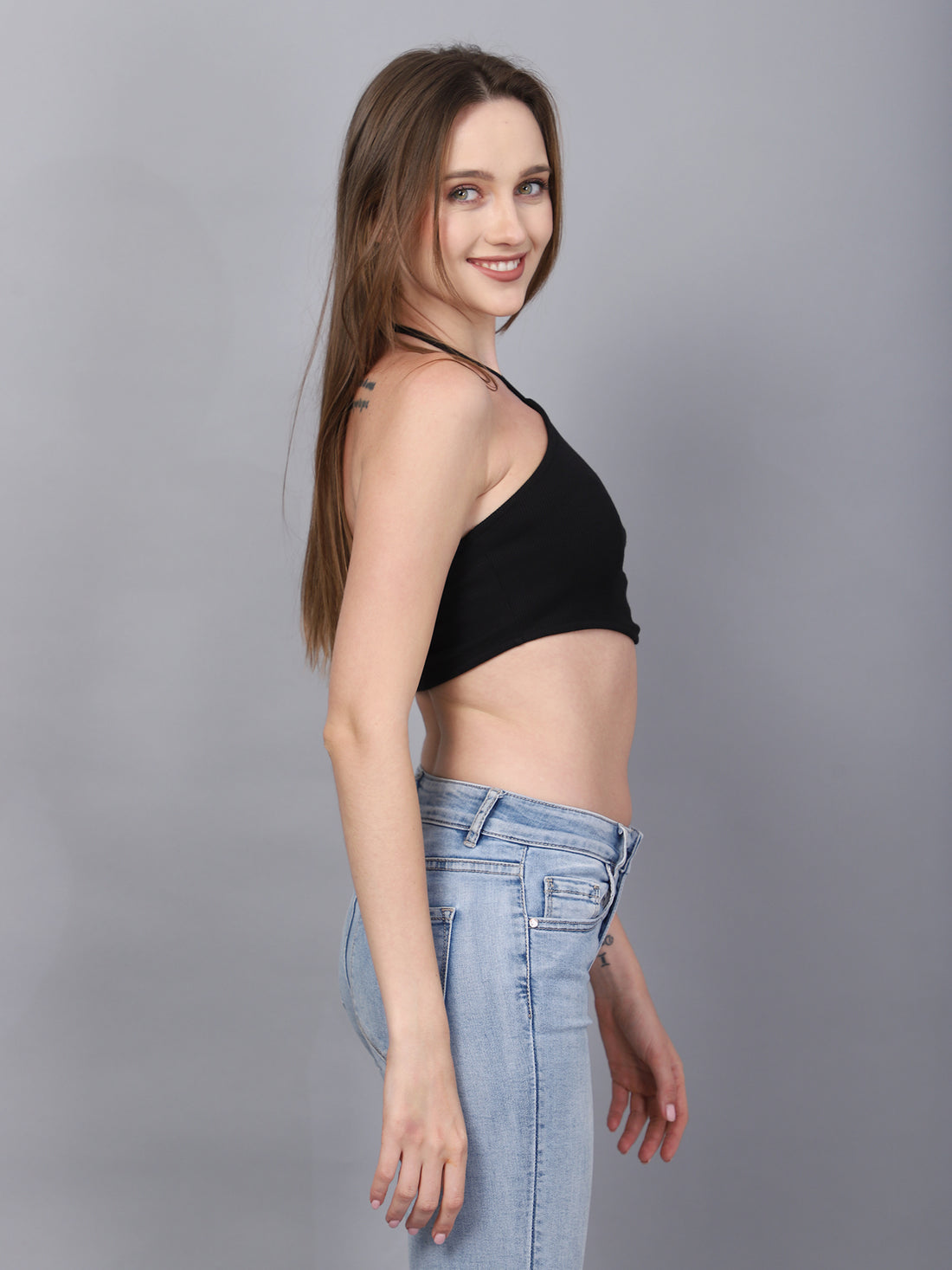 BLACK HALTER NECK TUBE TOP