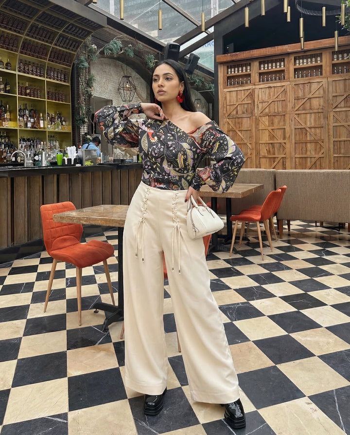White Lace-Up Trousers