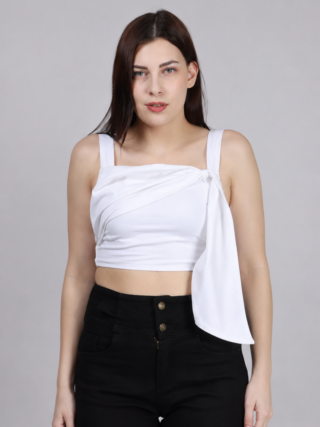 White Front Tie Top
