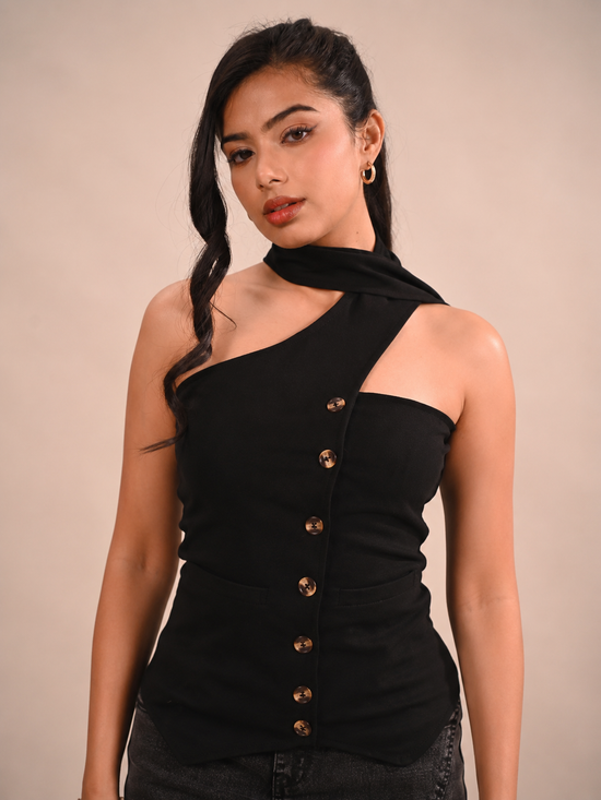 Black Button Top With Tie
