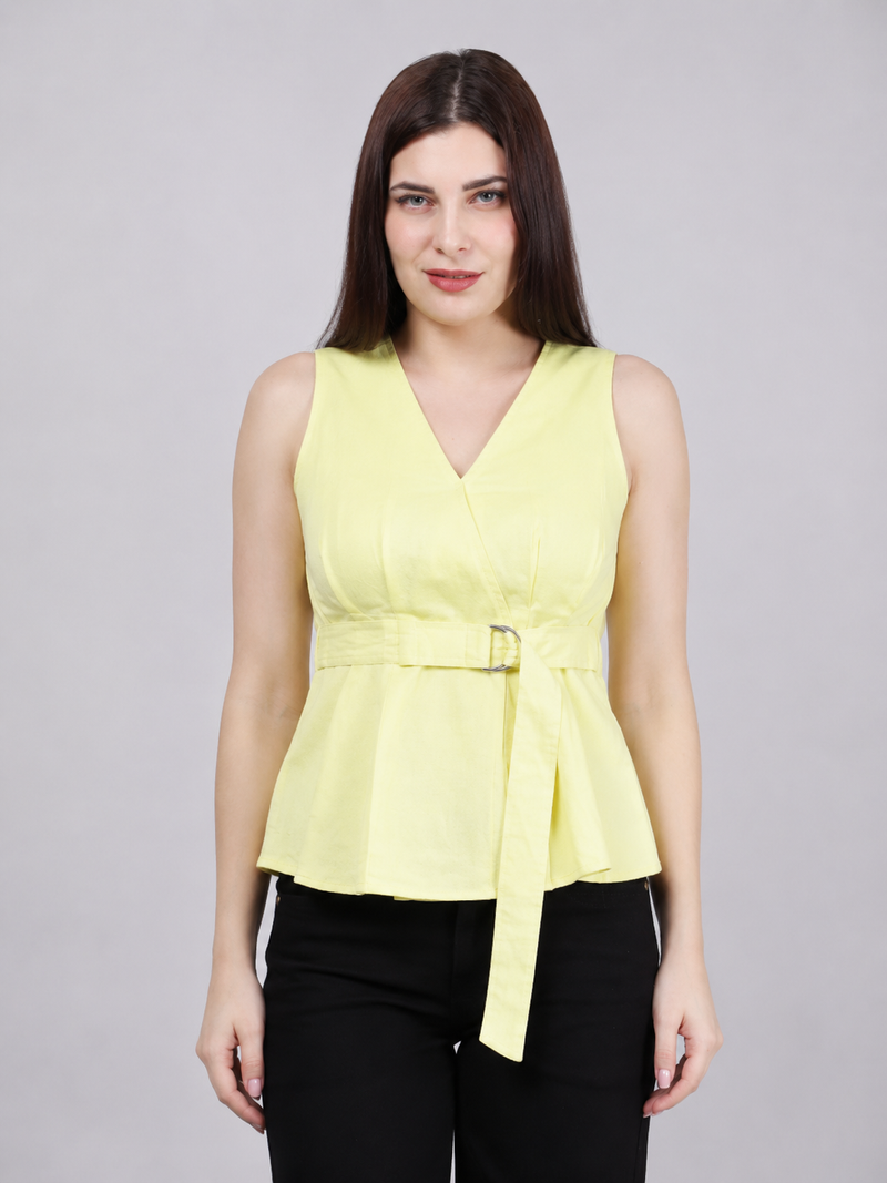 Yellow Buckel Peplum Top