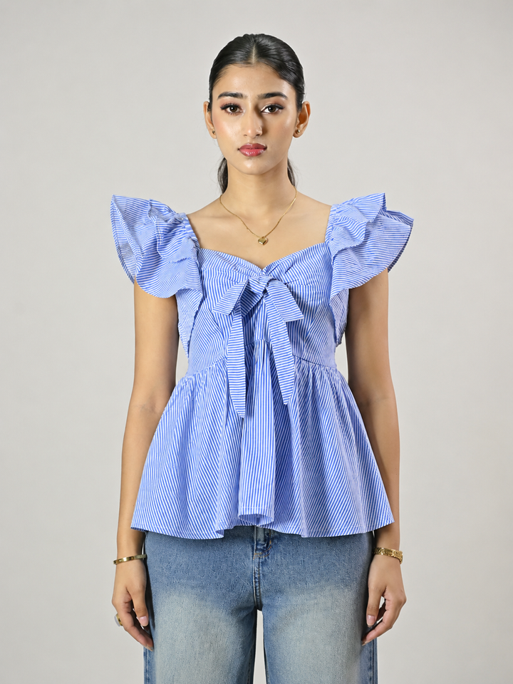 Blue Stripe Frill Top