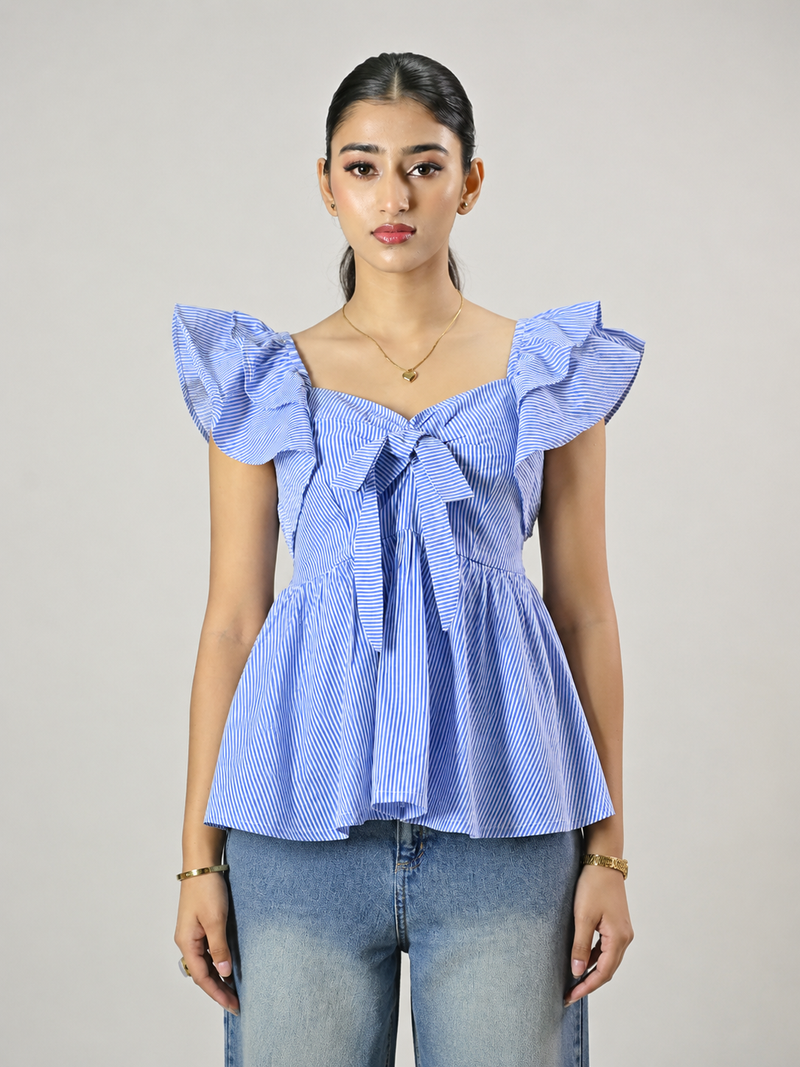 Blue Stripe Frill Top