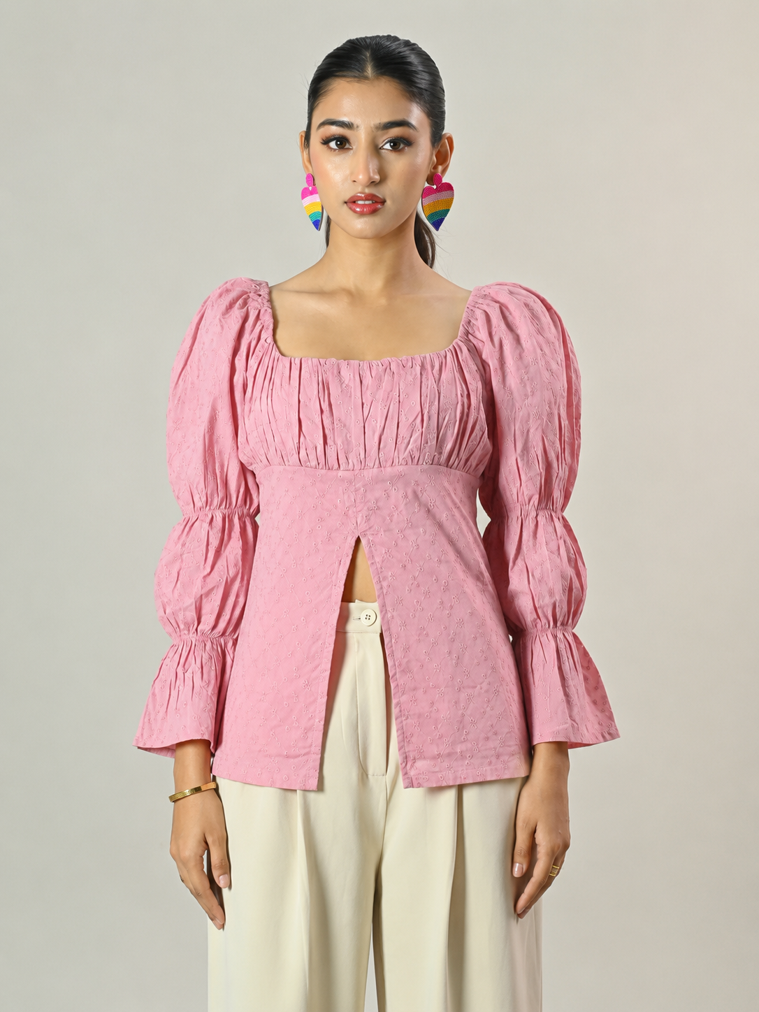 Pink Schiffli Peplum Top