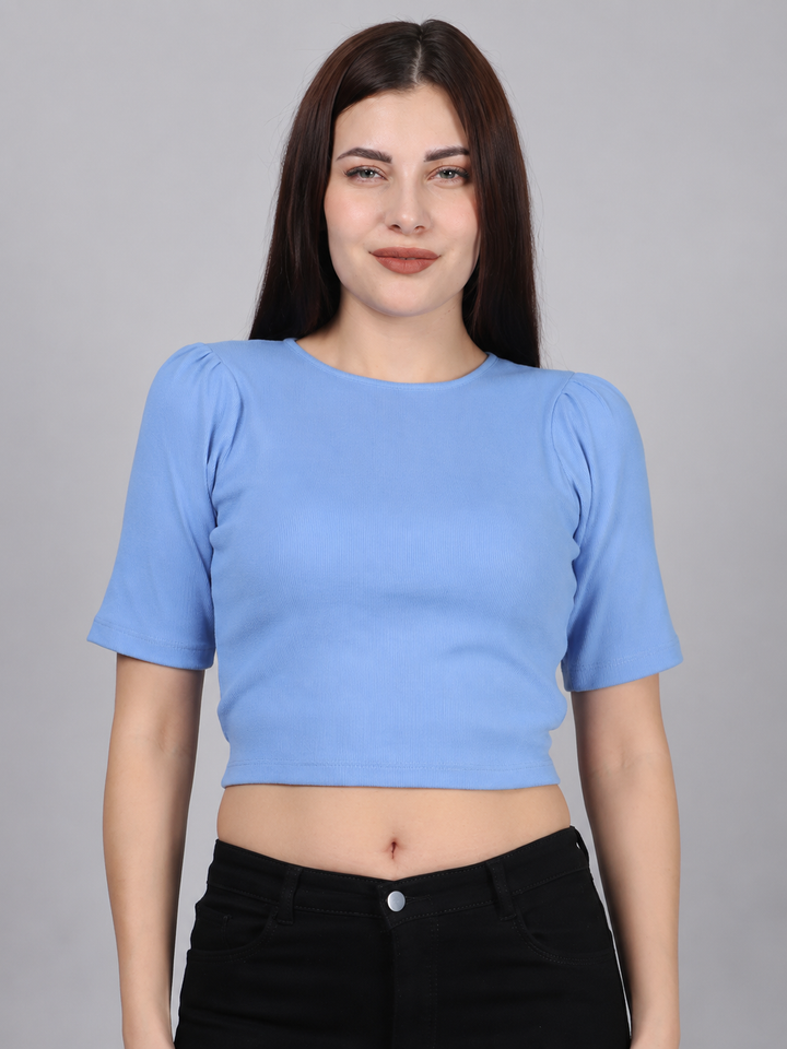 Blue Back Cut Out Rib Top