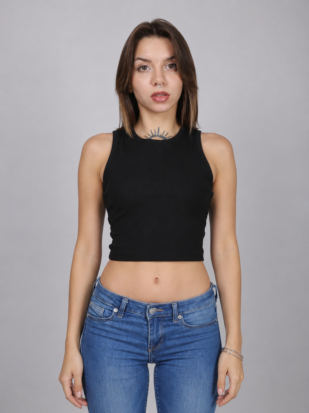 Black Rib Crop Tank Top