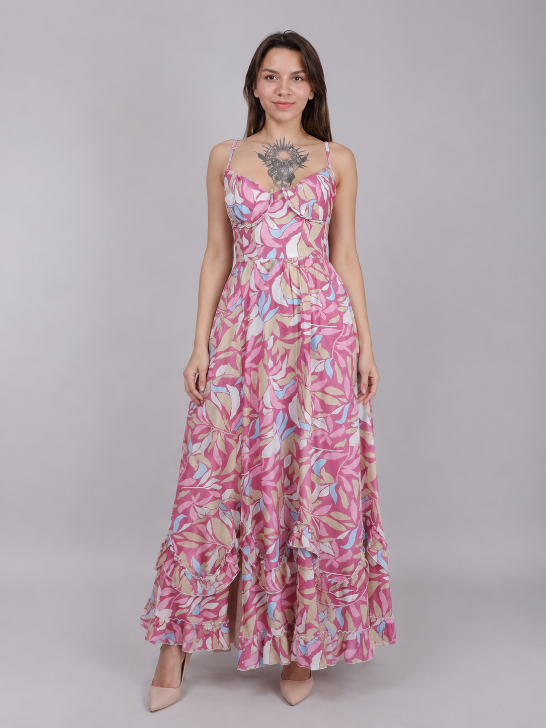 Pink Print Floral Maxi Dress