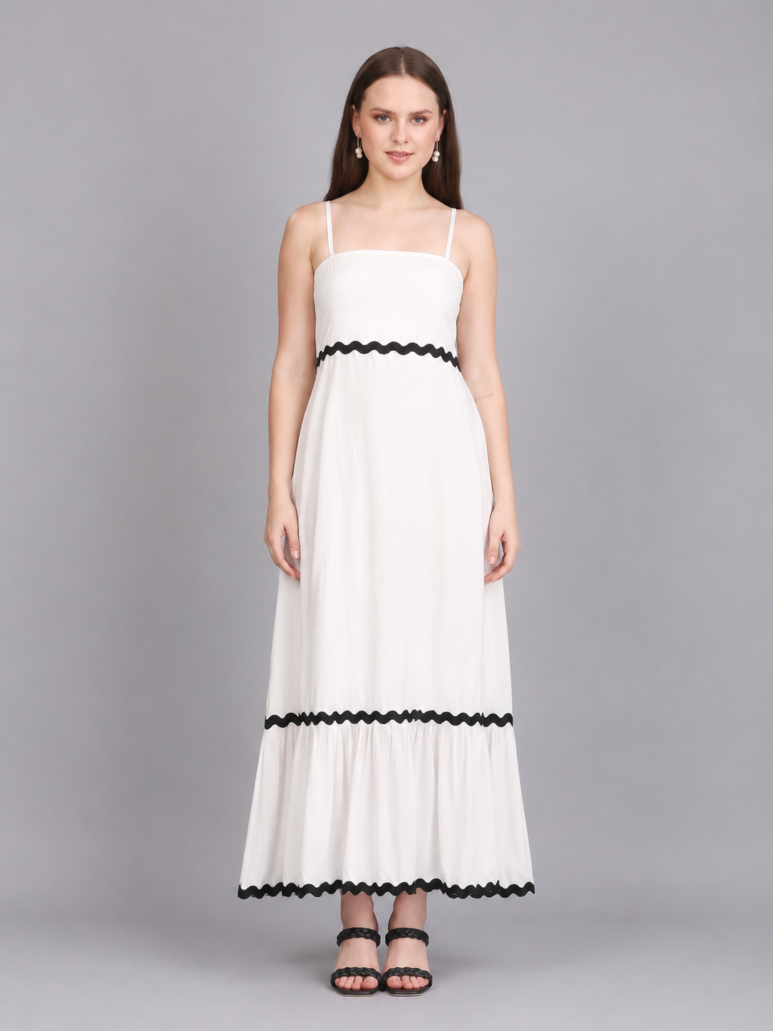 White Cotton Fit Flare Maxi Dress
