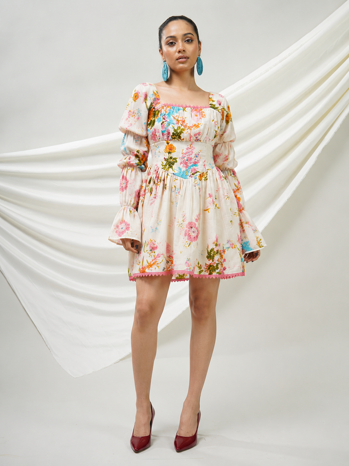 Vintage Floral Statement Sleeve Dress