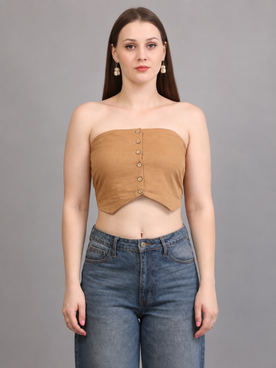 Beige Button Tube Top